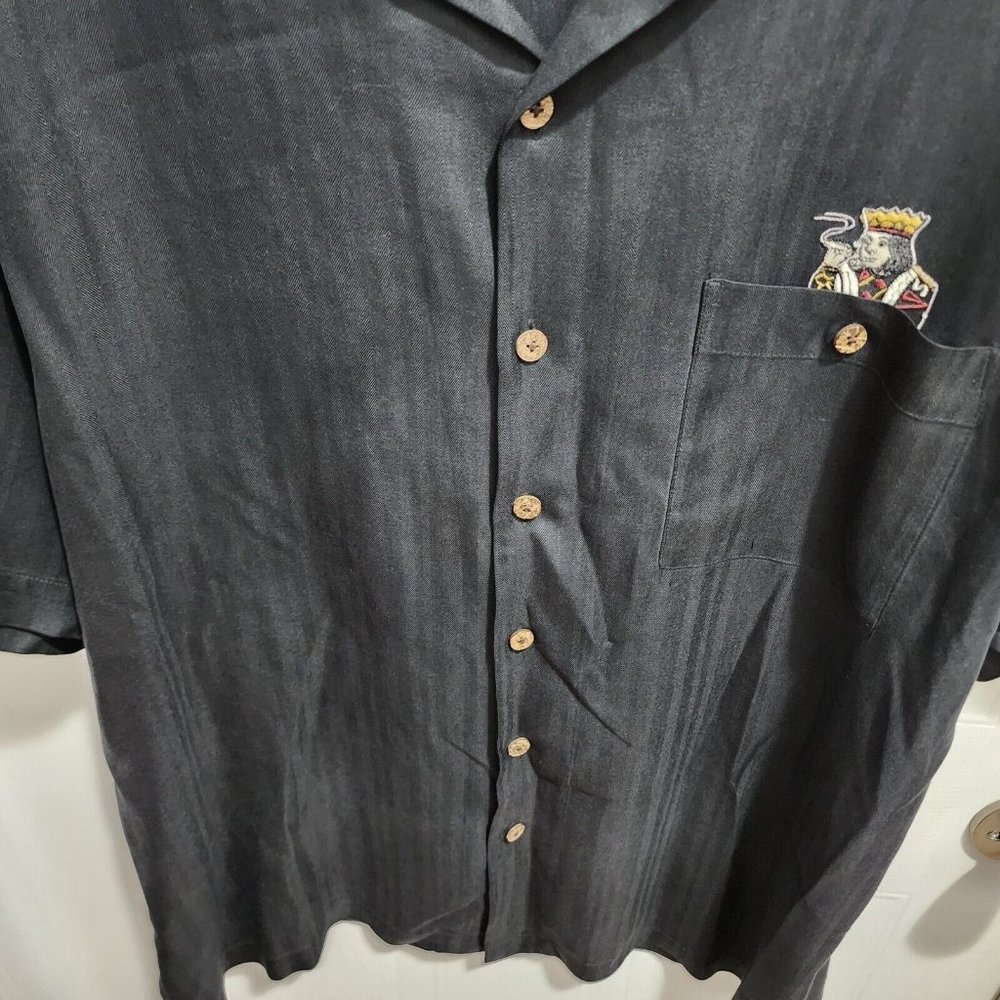 LUAU MENS LARGE 100% FINEST SILK BLACK SHIRT BLACKJACK GAMBLER SMOKING KING - Picture 6 of 11